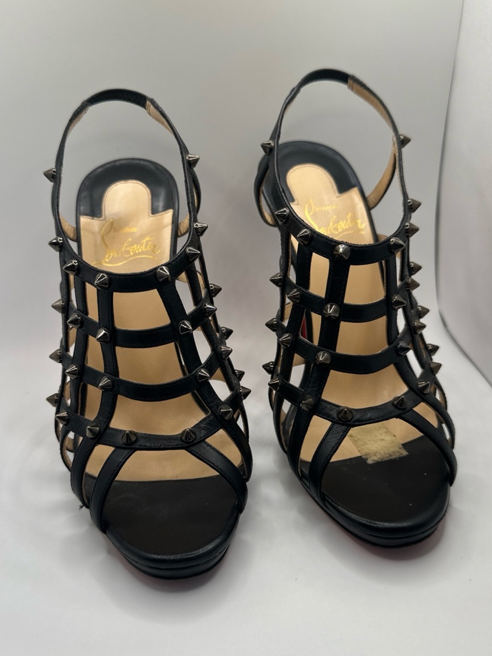 Christian Louboutin Black Studded Caged Slingback Heels